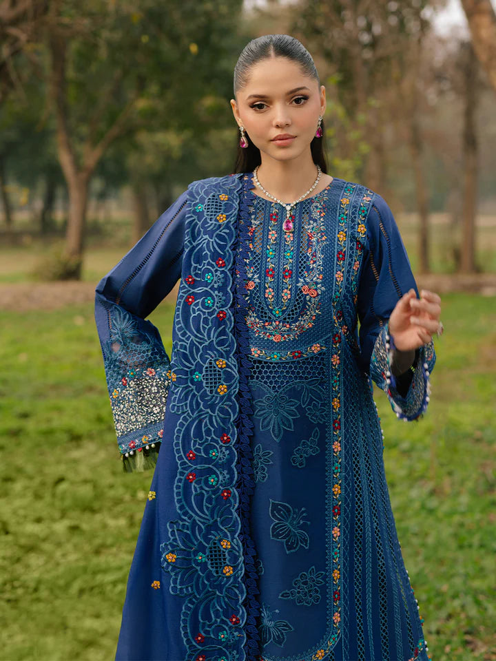 Luxurious Gulfraz lawn fabric in shade 102-B with intricate pattern, showcasing elegant textile detail.