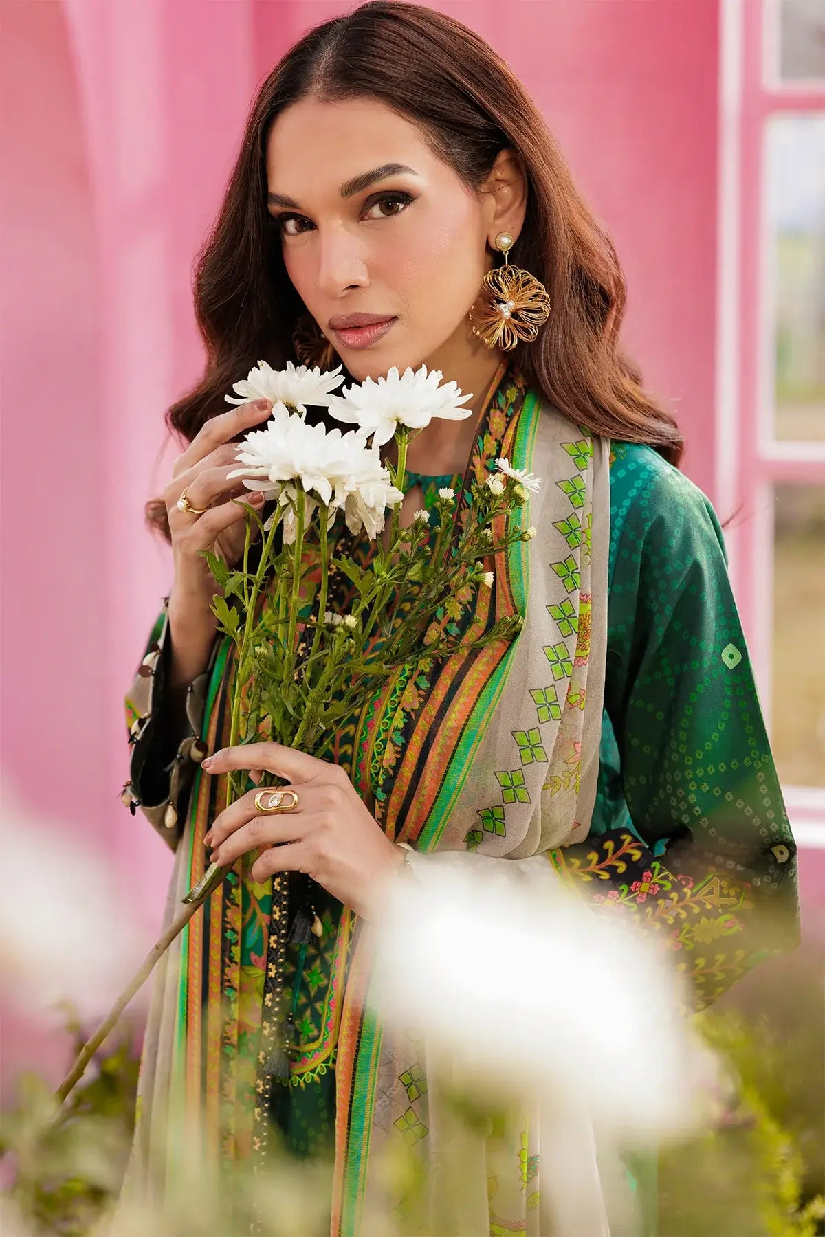 Embroidered Gulfraz lawn fabric CRB6-01 with intricate floral embroidery on light-colored material.