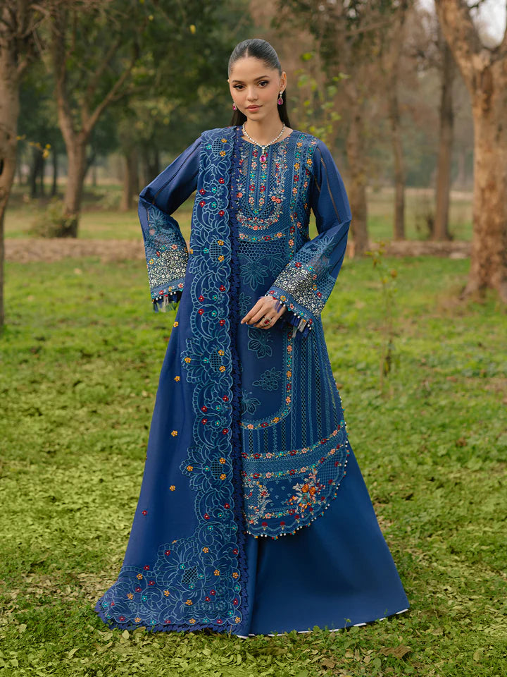 Luxury Gulfraz lawn fabric, product 102-B, showing a close-up of the elegant, high-quality green textile texture.