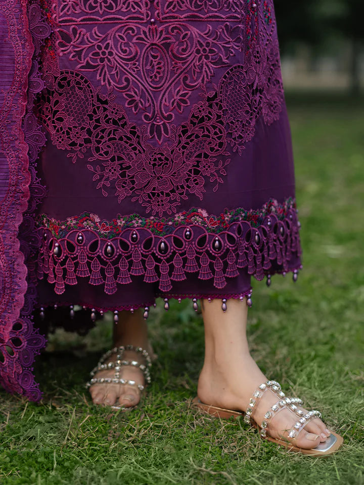 Luxury Gulfraz lawn fabric in shade 105-B, close-up view showcasing the soft, high-quality textile with intricate pattern details.