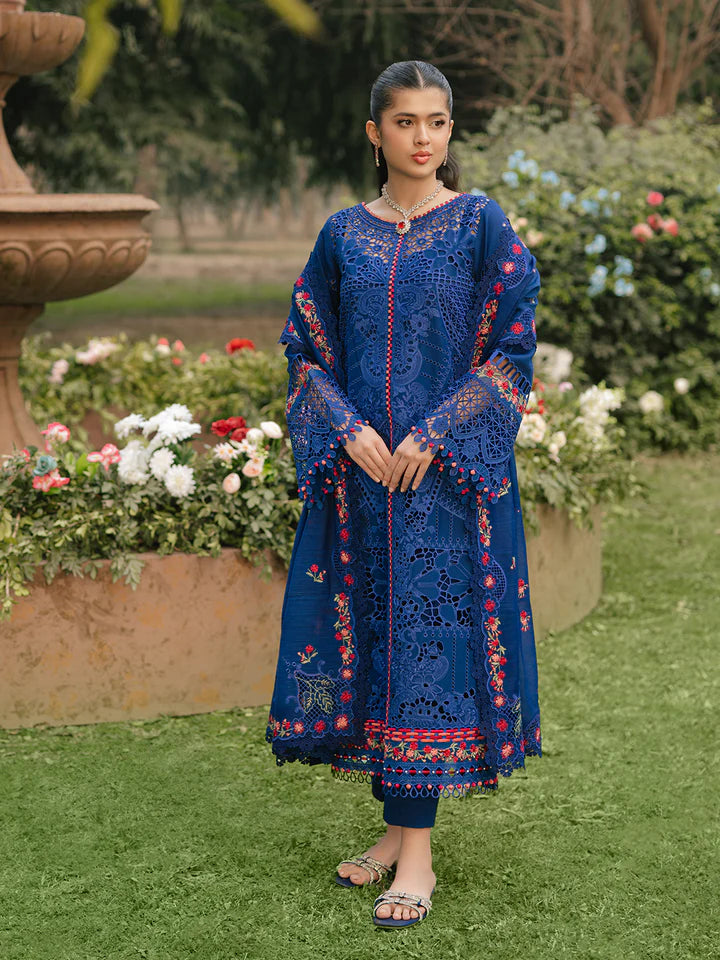 Luxury Gulfraz lawn fabric 106-B with intricate pattern, showcasing vibrant colors and fine textile details.