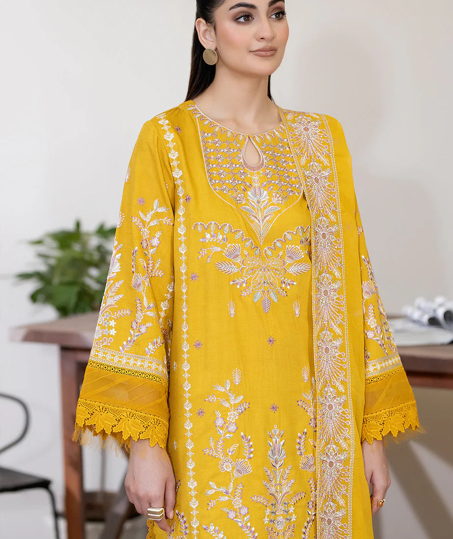 Luxurious Sameeha Emb Silk by Gulfraz, showcasing intricate embroidery and rich texture in a vibrant silk fabric.