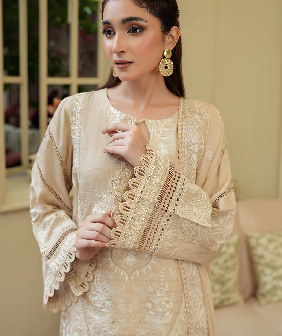 Embroidered Gulfraz viscose fabric in vivid colors, showcasing detailed traditional embroidery and smooth, lightweight texture.