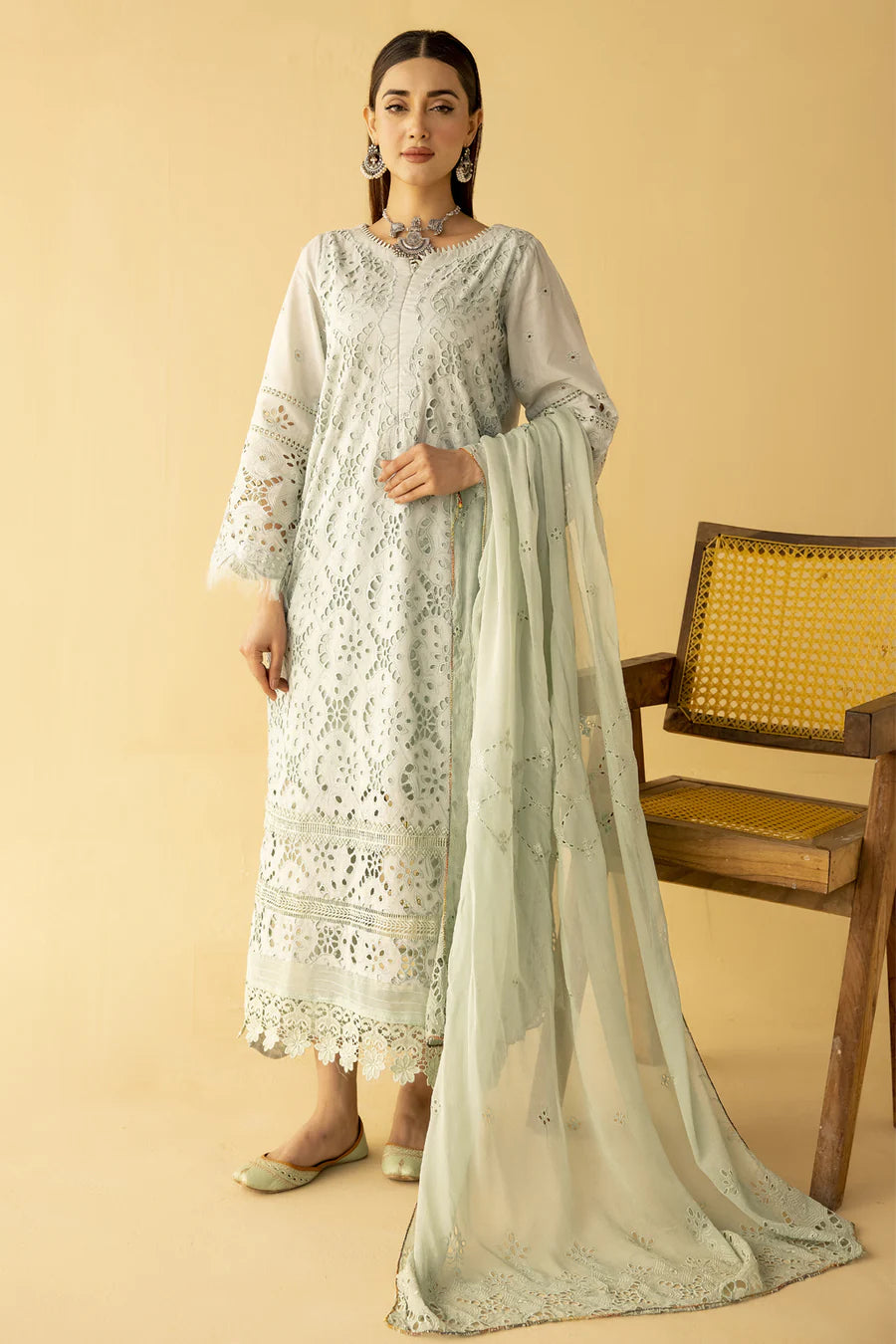 Gulfraz JH-698-SF ChikanKari lawn fabric in vibrant floral pattern, showcasing intricate embroidery and soft, breathable material.