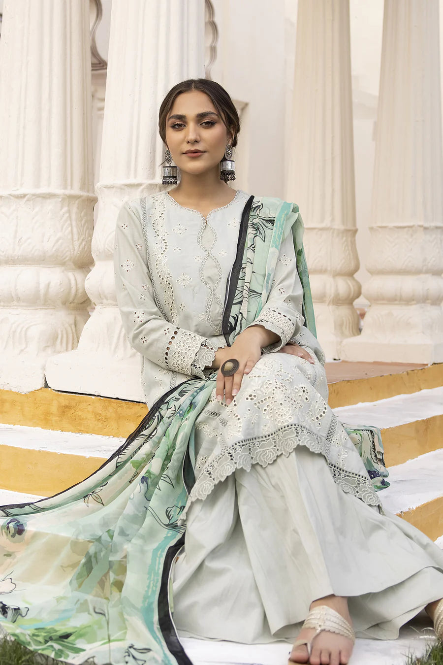 Gulfraz JH-698-SF ChikanKari lawn fabric with intricate embroidery, featuring delicate patterns on soft, high-quality material.