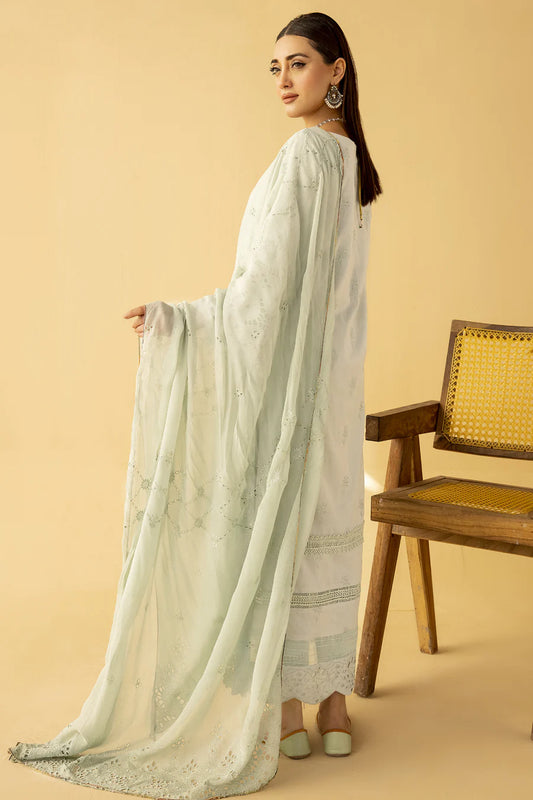 Gulfraz AR-395 embroidered lawn fabric with intricate floral embroidery in vibrant colors displayed on a smooth fabric background.