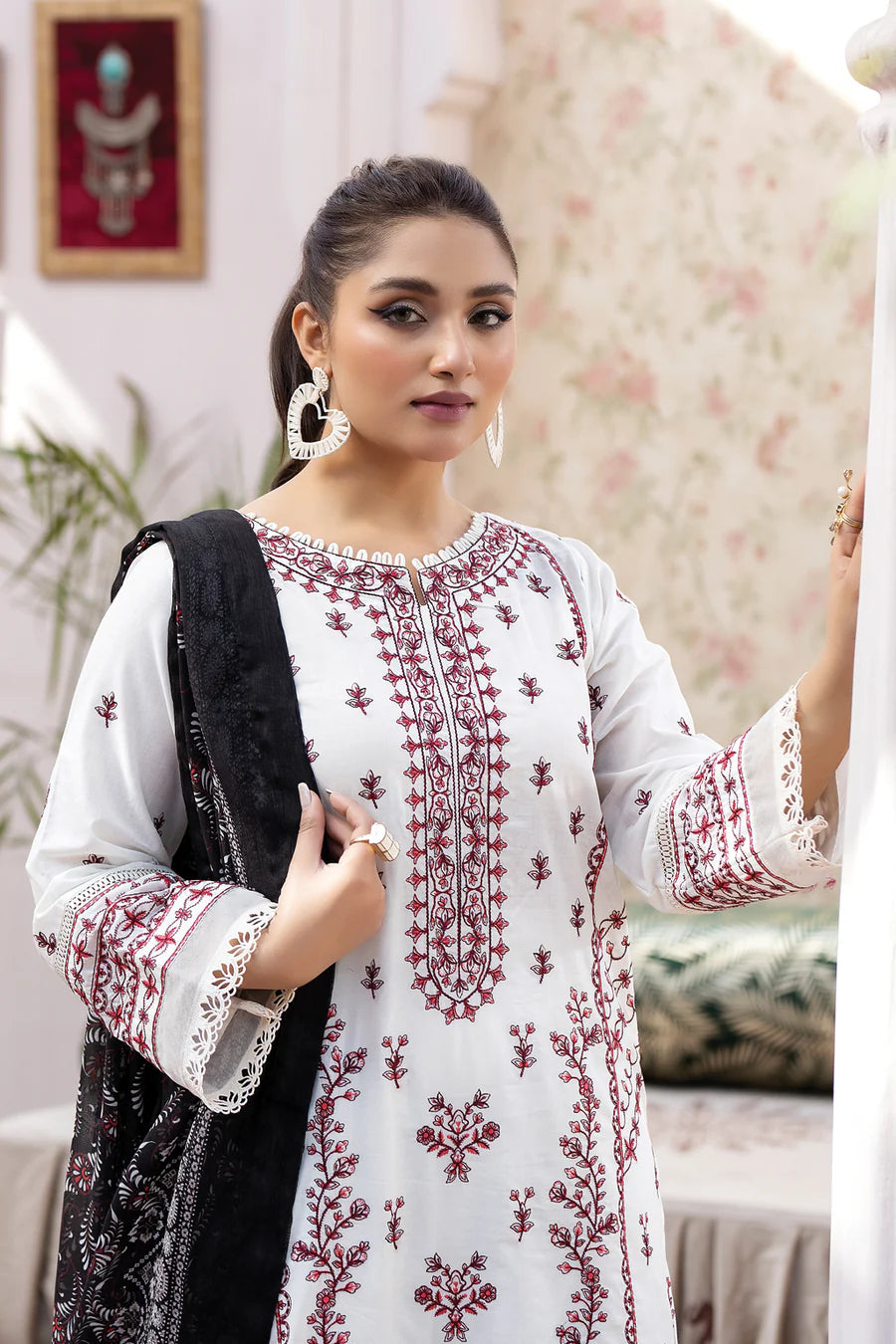 Gulfraz RK-330 embroidered lawn fabric with intricate floral embroidery in vibrant colors and delicate detailing.