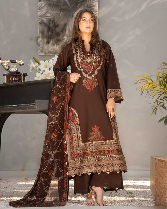 Gulfraz embroidered lawn fabric D 04 with intricate floral embroidery and vibrant colors, close-up of detailed textile design.