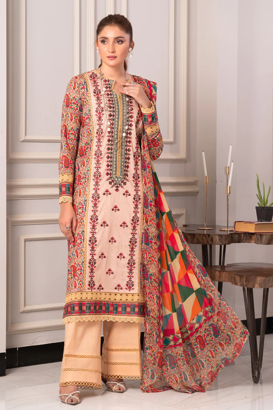 Luxurious Gulfraz lawn fabric in shade 106-B, showcasing soft, high-quality textile with elegant texture and vibrant color.