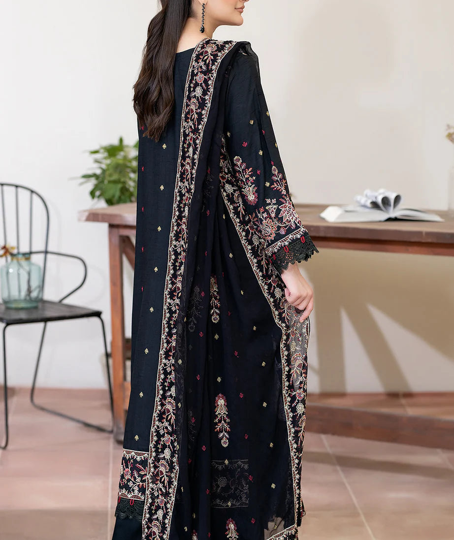 Luxurious Sameeha Emb Silk fabric by Gulfraz, showcasing intricate embroidery and rich silk texture in a close-up image.